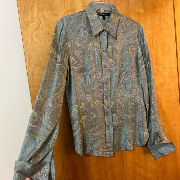 Lafayette 148 New York Button Up Short Muted Paisley Silk Long Sleeve Blouse 6 - Picture 5 of 15